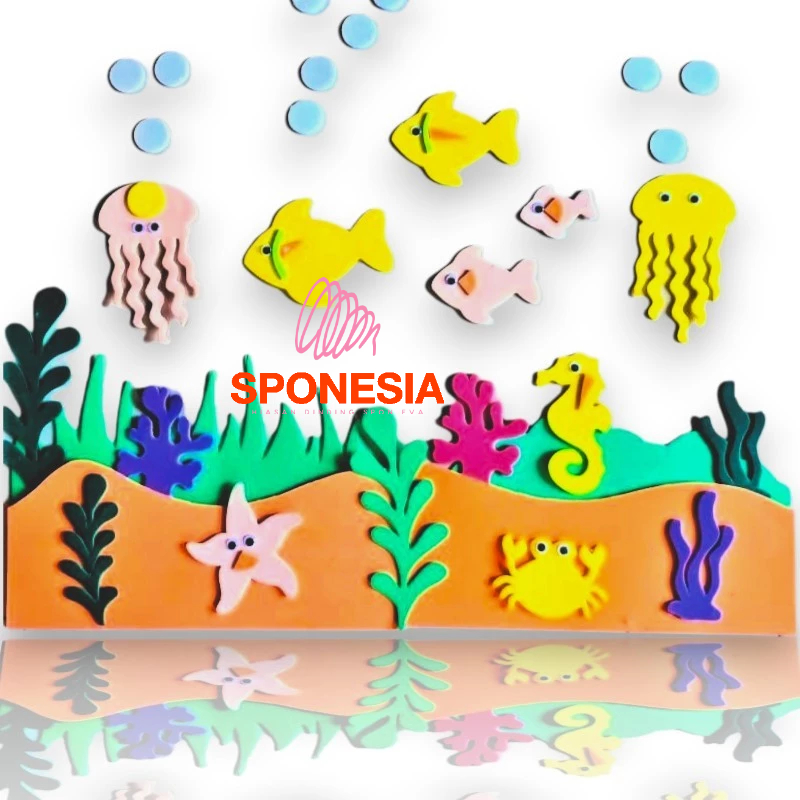 1 Set (50 cm x 60 cm) Hiasan dinding jendela pojok baca kelas paud TK SD bawah laut
