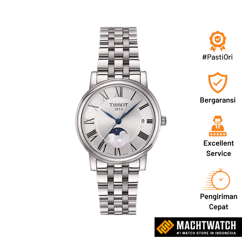 Jam Tangan Wanita Tissot Carson Premium Lady Moonphase 32mm T-Classic T122.223.11.033.00 Silver Dial