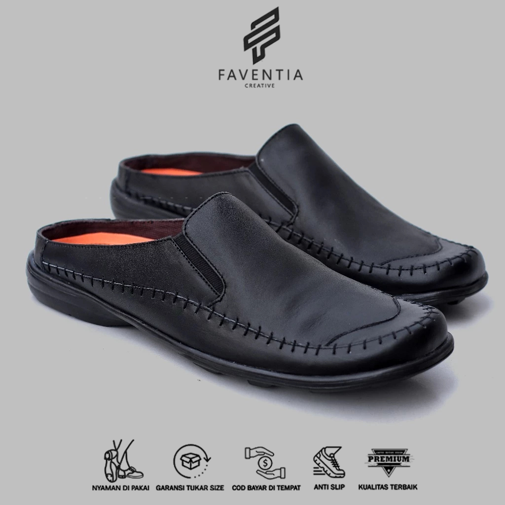 Sepatu Sandal Pria Kulit Asli - Desain Simple & Elegan untuk Gaya Kasual Ukuran 38-44 - KENJI