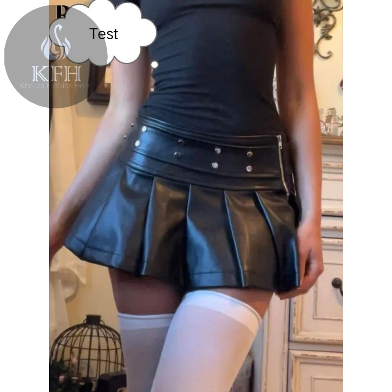 Rok Tenis Rok Mini Tenis Vintage Sexy Female Punk Style Solid Pleated Leather Mini Skirt PU Leather 