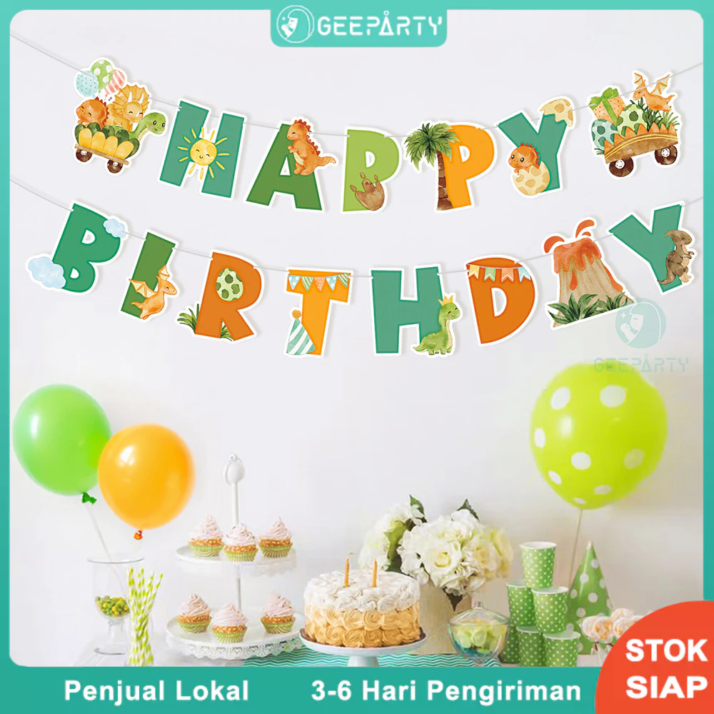 1 Set Spanduk Ulang Tahun Dinosaurus Lucu Bendera Kertas T Rex Untuk Dekorasi Spanduk Pesta Ulang Ta
