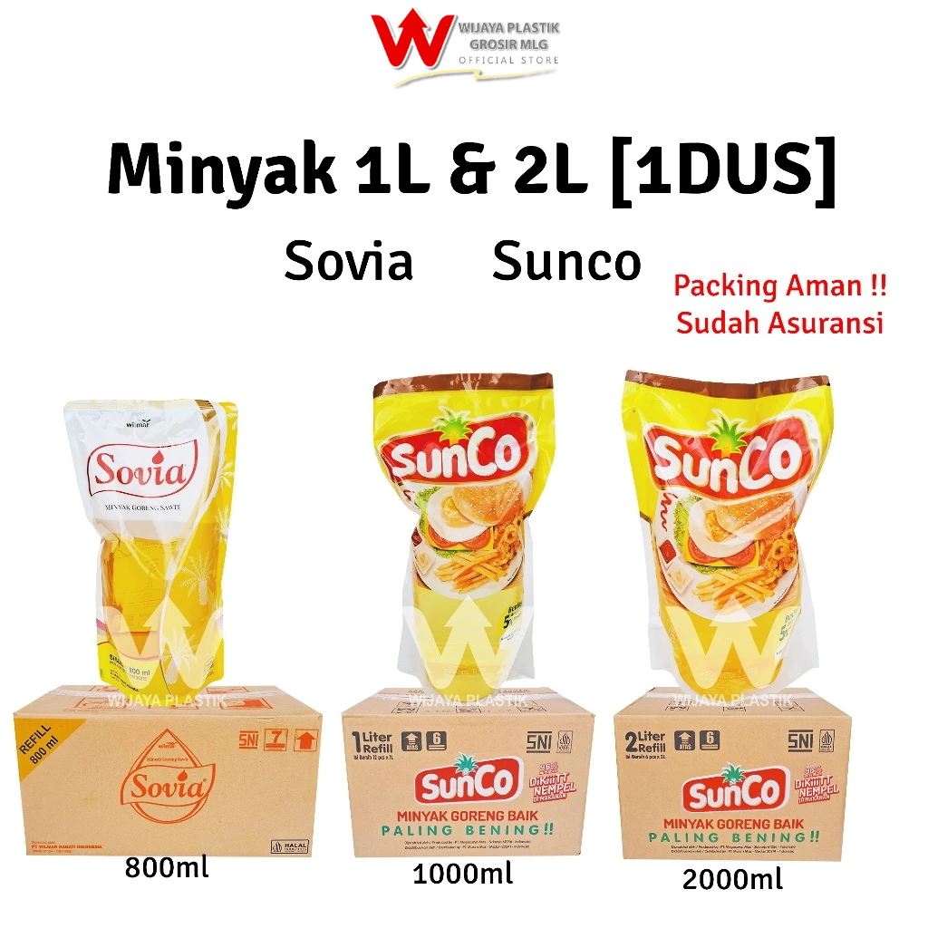 

[GROSIR 1 DUS] Minyak [SOVIA SUNCO FILMA] 1L & 2L --- 6 12 Pack @DUS | 1 2 liter lt L sovia 800 ml sunco bening goreng kelapa sawit murah wilmar Dus