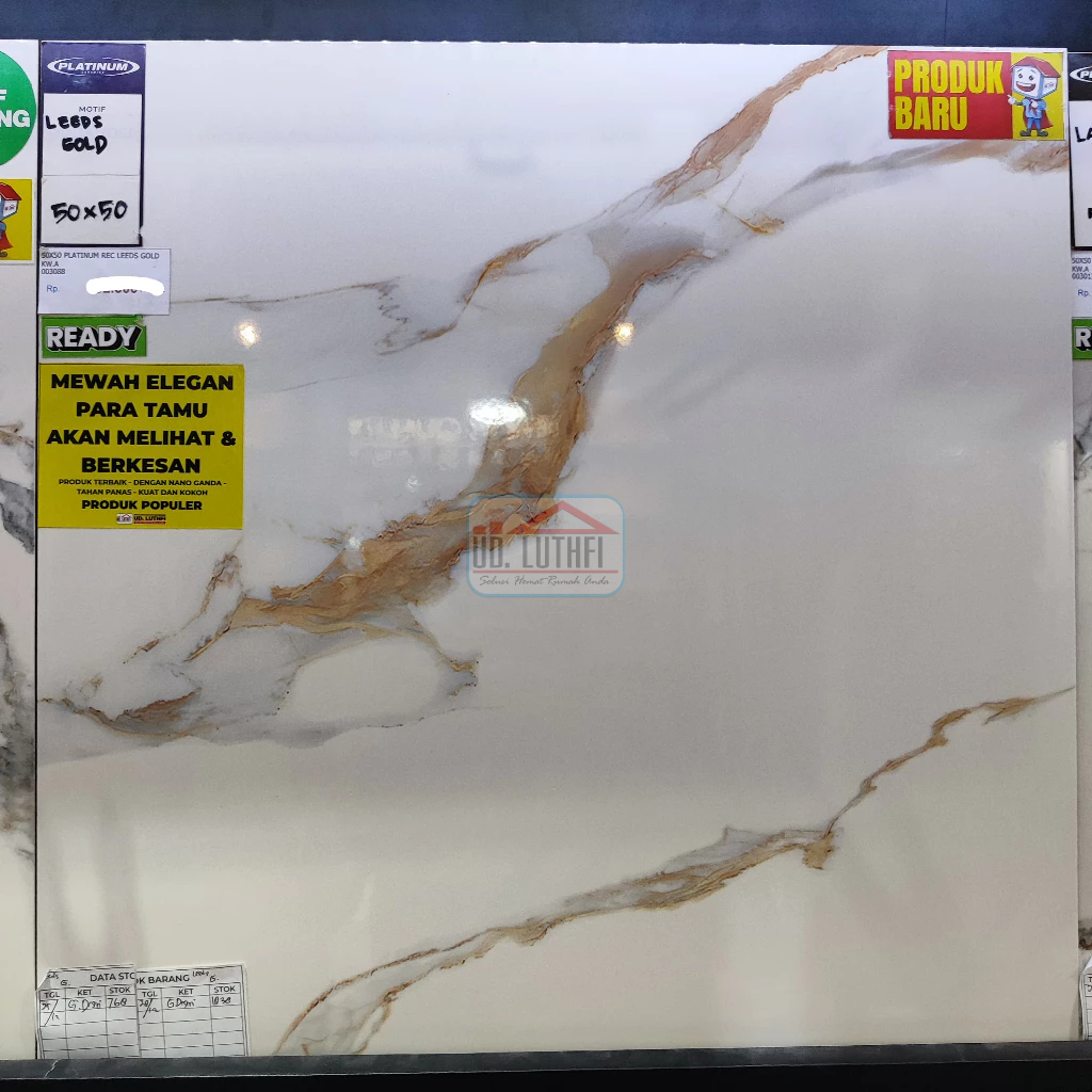 Keramik Lantai Halus 50x50 Platinum Leeds Gold - Keramik Rectified / Keramik Nat Cutting Jepara