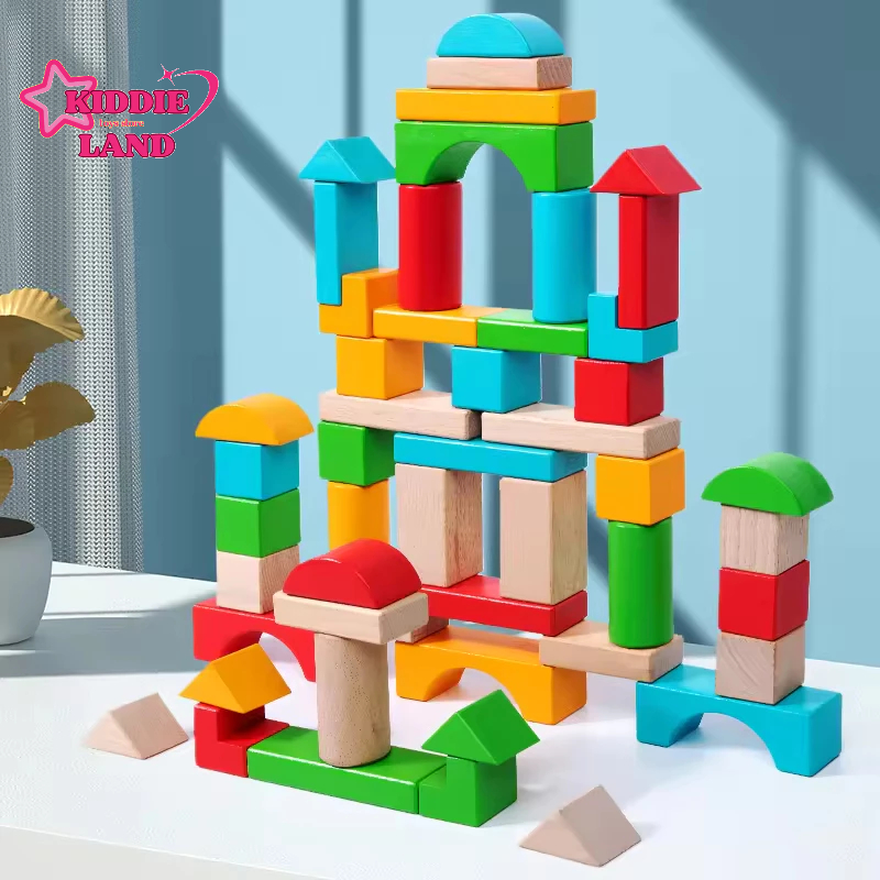Mainan Set Balok Susun Kayu Isi 100Pcs  dengan Tas Penyimpanan Mainan Edukasi Balok Susun Balok Kayu