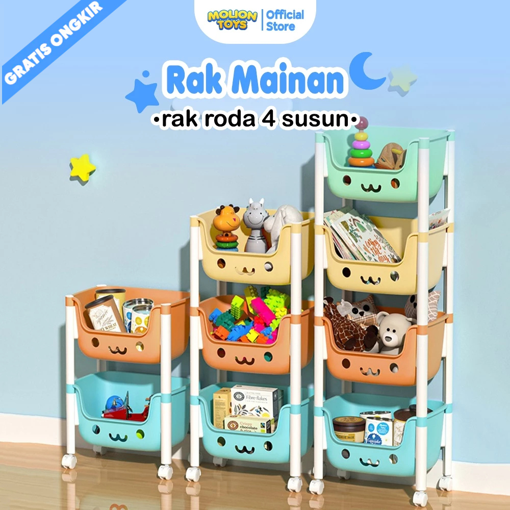 Rak Mainan Anak 4 Susun Q2-8804 – Rak Plastik Roda Serbaguna untuk Mainan & Buku | MOLION TOYS