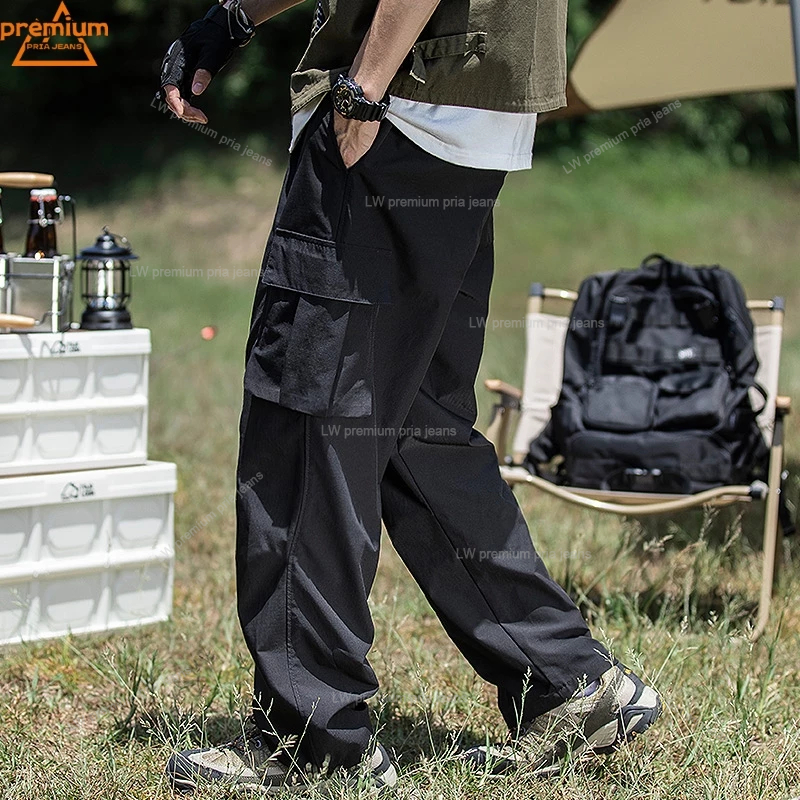 Celana cargo pria Celana oversize pria Korean style loose pants Celana pinggang karet pria Celana ka