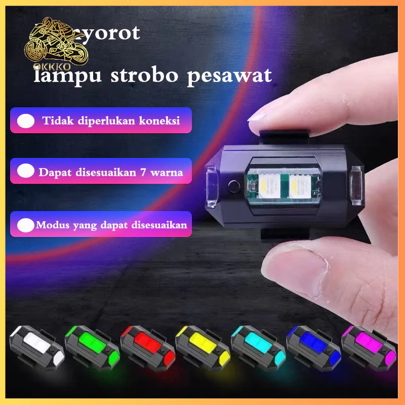 Lampu LED Kedip Pesawat RGB Strobo 7 Warna Strobo Kedip USB LED Rechargeable Anti Air Aksesoris Sepe