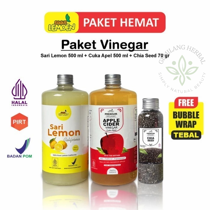 

Paket Best Seller Paket Diet Sehat 3in1 - By Suur Lemoen Cuka Apel 500ml, Sari Lemon 500ml, dan Chia Seed 70gr