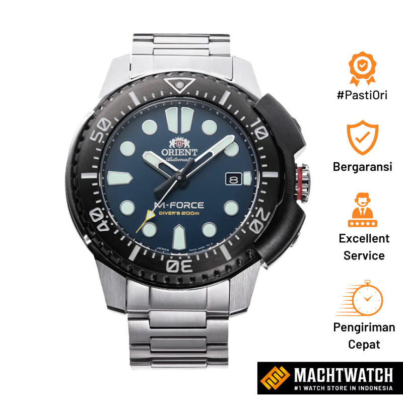 Jam Tangan Pria Orient M-Force RA-AC0L07L Mechanical Sports Navy Dial Metal Strap