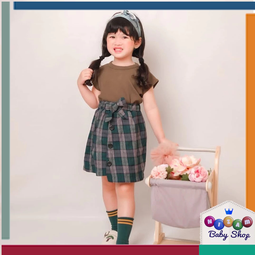 Rok Anak Perempuan Cewek Usia 2-7 Tahun Bahan Katun Flanel Motif Kotak Kotak