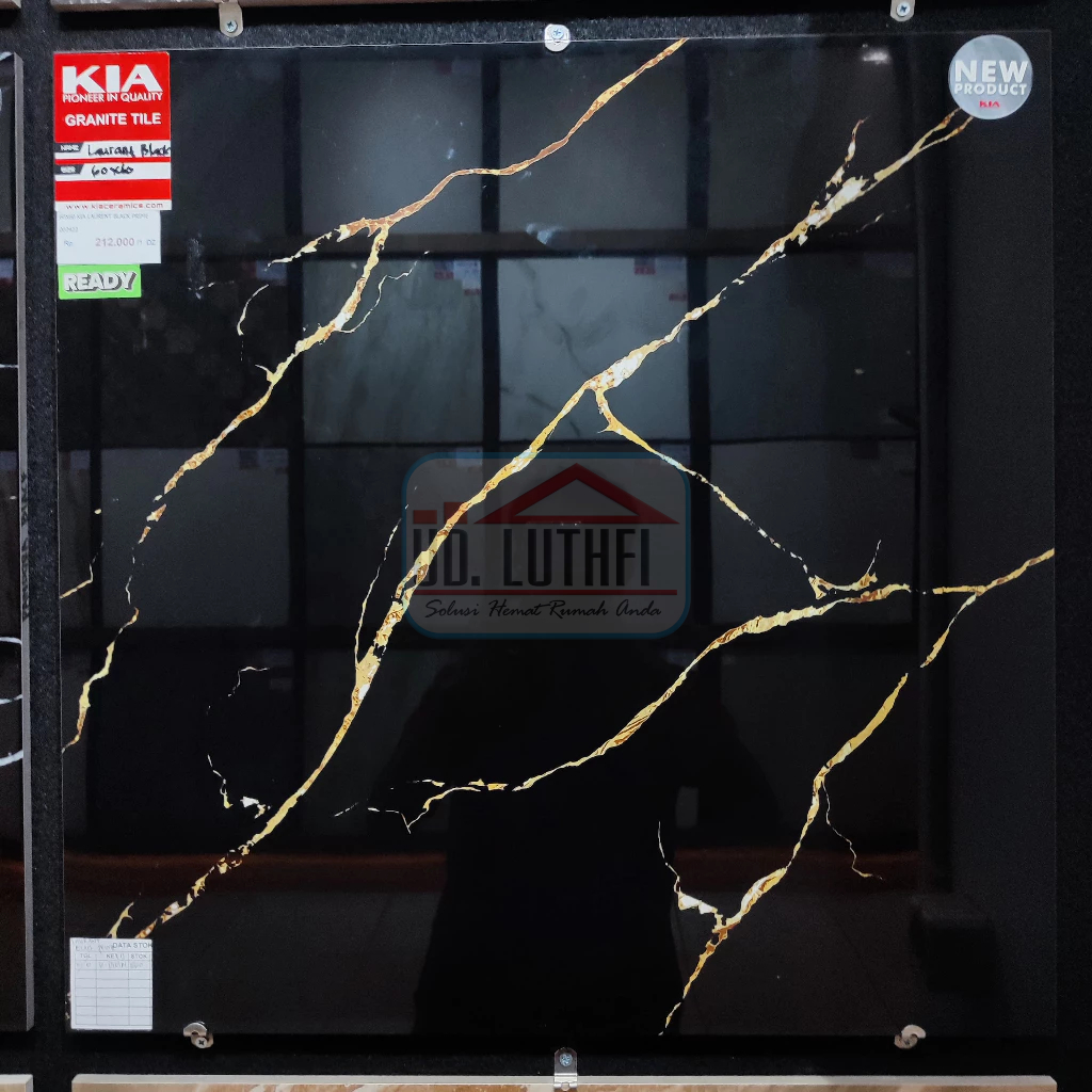 Granit Lantai Halus Glazed Polish 60x60 KIA Laurent Black Prime Hitam Motif - Jepara