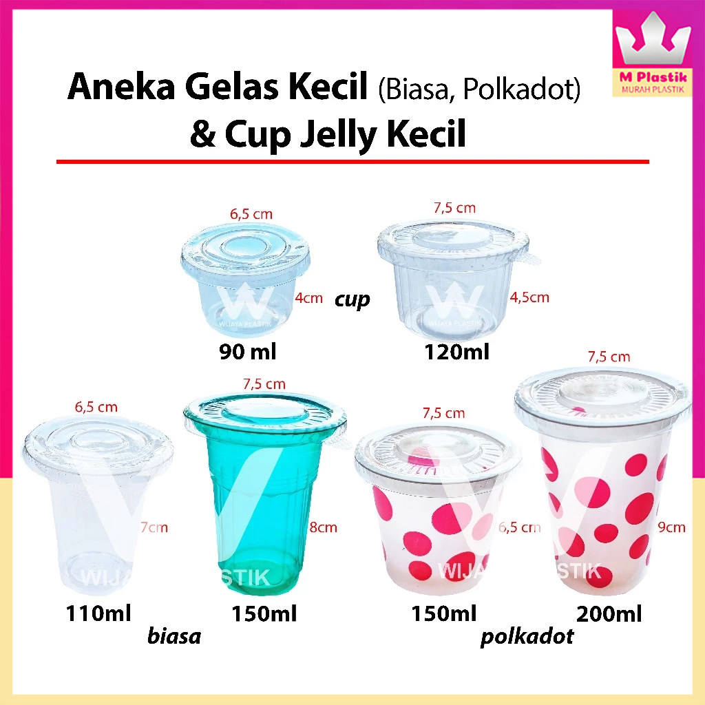 Aneka Gelas Plastik BENING & POLKADOT ( 60 90 100 110 120 150 200 220 ml ) --- 50 pcs @Slop | cup bi
