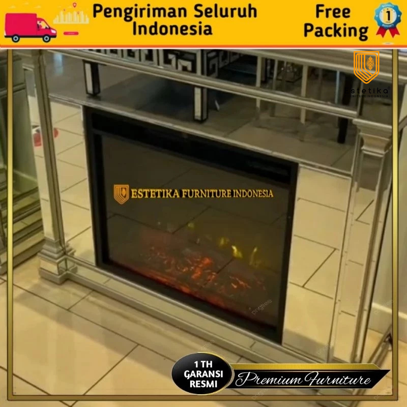 ESTETIKA FURNITURE INDONESIA Meja Konsol Industrial Ruang Tamu Api Unggun Kaca Bevel Mewah