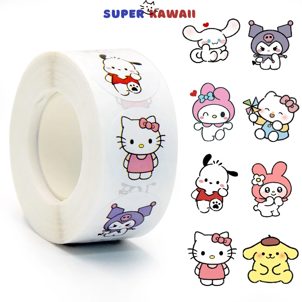 

SK 307 - Sticker roll label sanrio hello kitty kuromi isi 500 pcs diameter 2cm