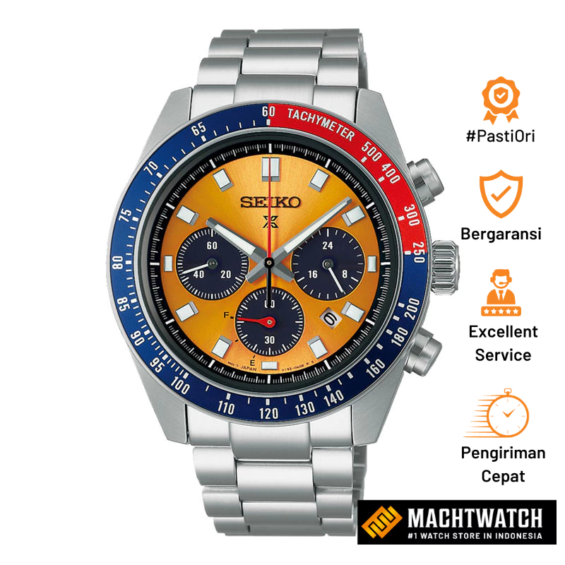 Jam Tangan Pria Seiko Prospex SSC947P1 Speedtimer Pogue Solar Chronograph Orange Dial Stainless Stee