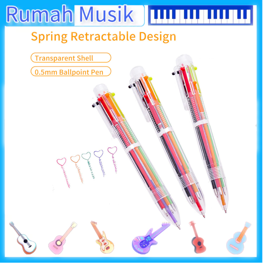 

✨NEW✨Ballpoint Pen Multicolor 6 In 1 Colorful Spring Retractable Design 0.5mm Ballpoint Pen Gift Scrapbooks Tool Birthday Card for Friends Students Stationery Office Workers Home School Supplies