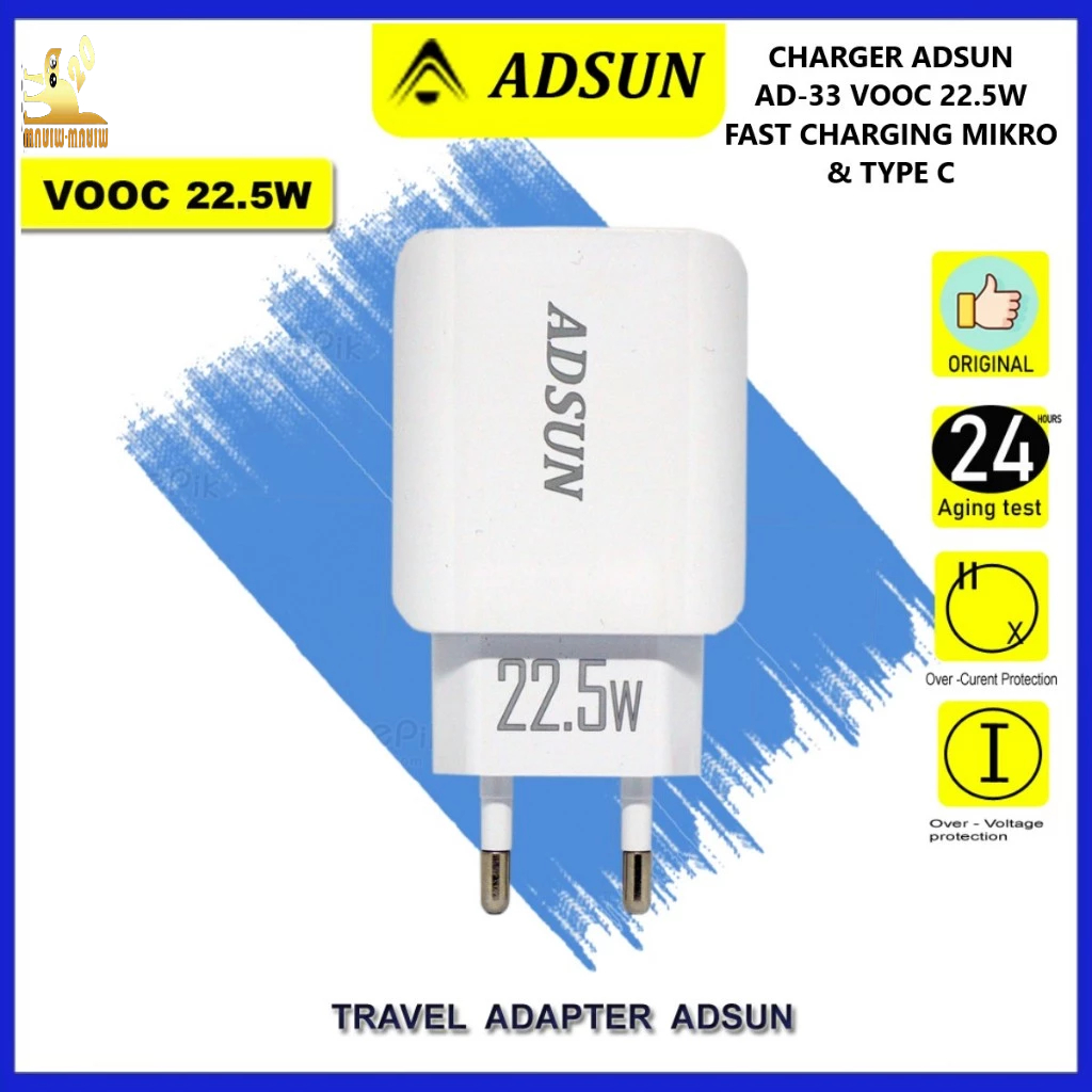 AD33 ADSUN Charger iphone fast charging 22.5w Fast Charging VOOC kepala charger OPPO xiaomi etc.