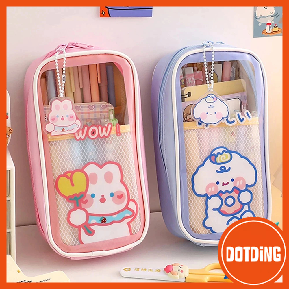 

[COD] Tempat Pensil Transparan Anti Air Motif Kartun Kawaii Dengan Resleting Cosmetic Storage Bag PVC Waterproof for Students Gift School Stationery Supplies