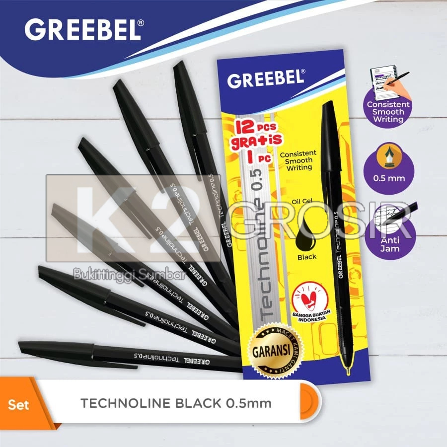 

Pena Greebel Technoline 0.5 Hitam (Lusin)