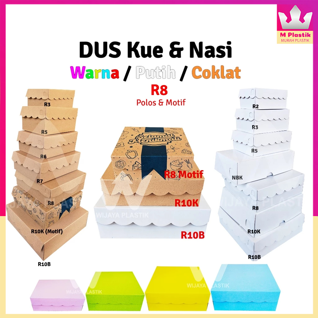 

Dus Kue & Nasi ( R8 ) 18x18 Warna / Putih / Coklat 350gsm @Pcs | Duplex & Kraft Motif 4 sekat pink hijau biru kuning ungu kardus karton kotak nasi berkat kecil kue polos 18 ekonomis murah termurah kuat Pcs