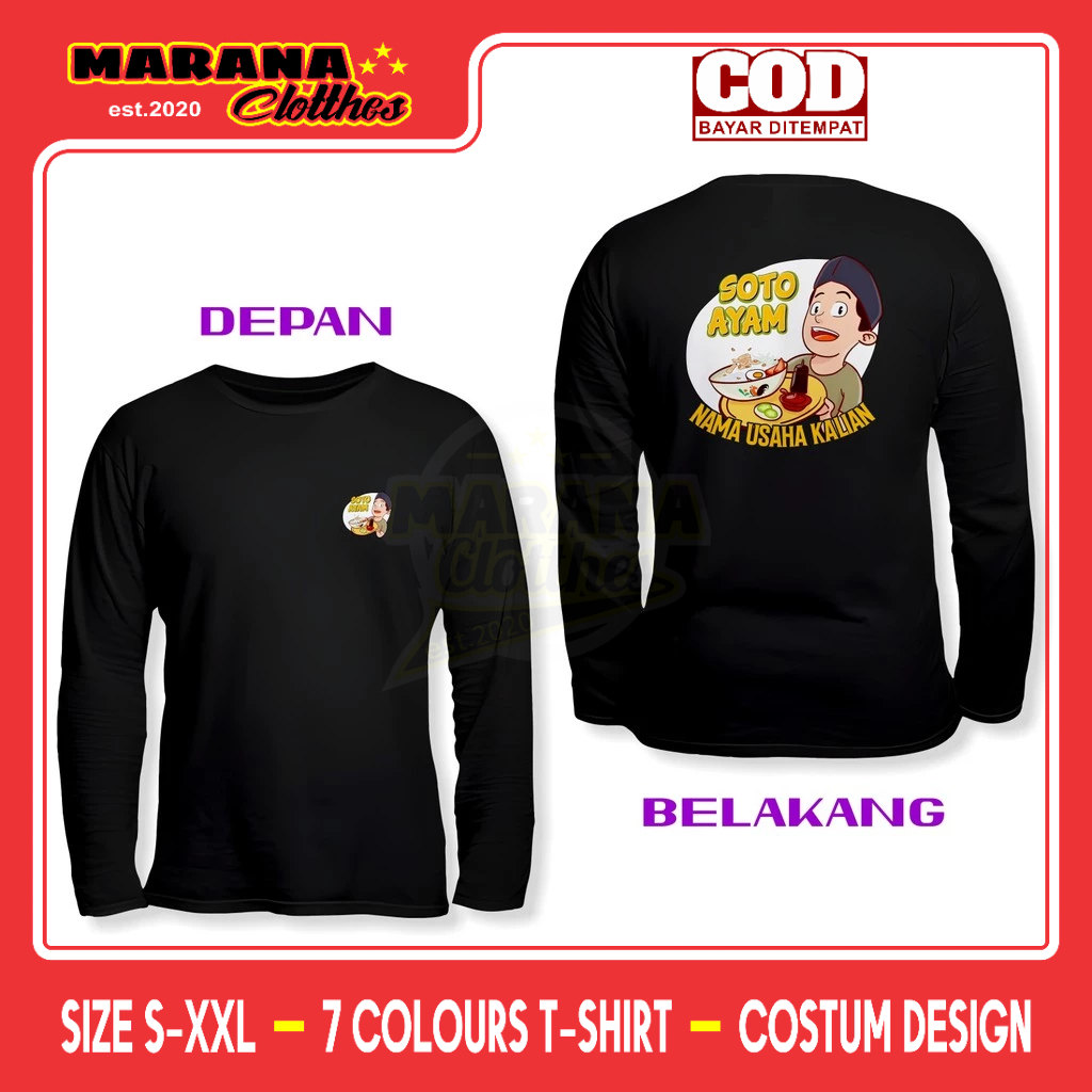 Kaos Makanan Soto Ayam Gratis Nama Usaha Kalian DB Lengan Panjang Kaos Distro