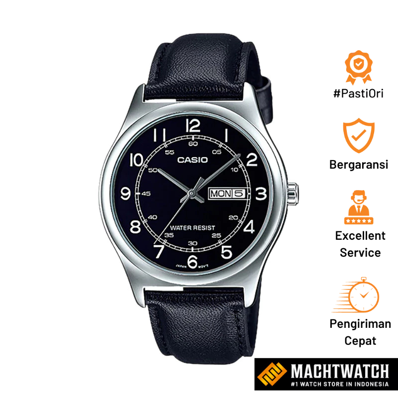 Jam Tangan Pria Analog Casio Standard MTP-V006L-1B2UDF MTPV006 MTP-V006L Black Dial Black Leather Ba
