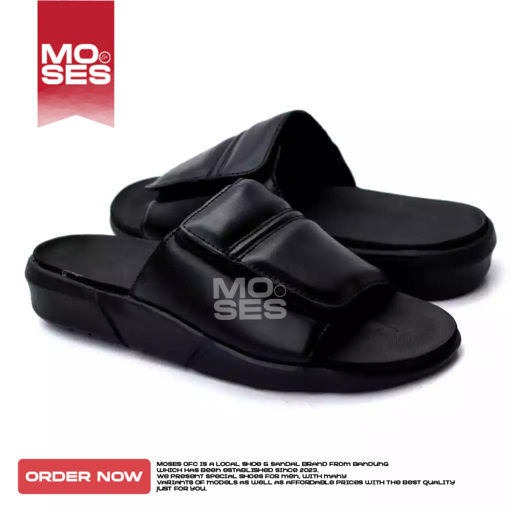 MOSES Sandal Slide Pria Selop Hitam Sendal Pria Slop Distro