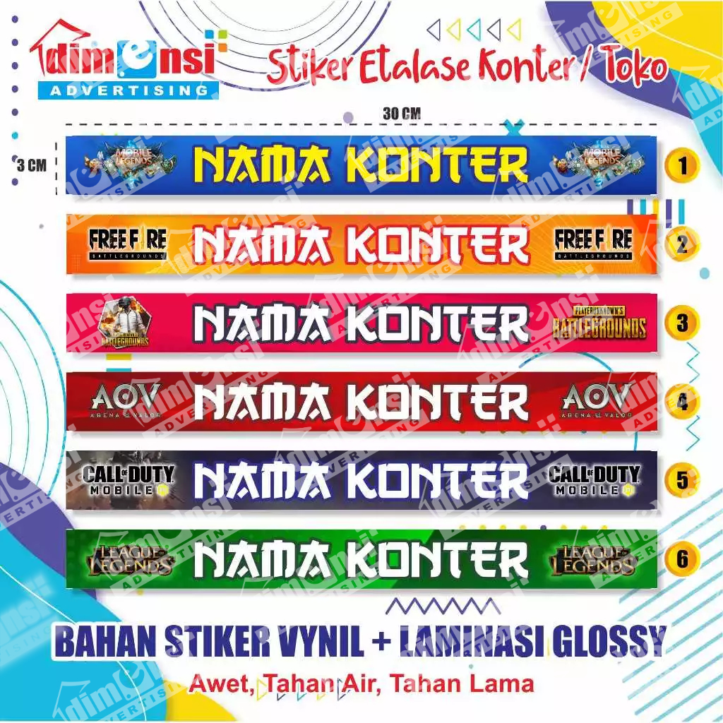 

Stiker Etalase Konter Model Game Murah + Laminasi ( Minimal 15 Pcs ) - DIMENSI ADV
