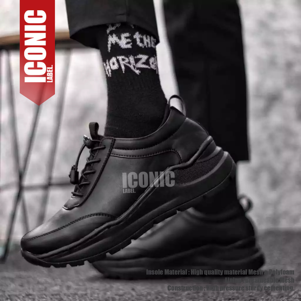 Sepatu Formal Casual Sole Tinggi Hitam Kerja Pria
