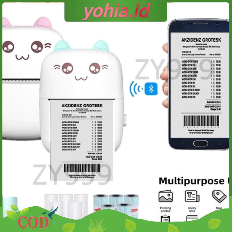 Mini Thermal Printer Bluetooth Pocket Printer Portable Tanpa Tinta Termal Printer Label Receipt Barc
