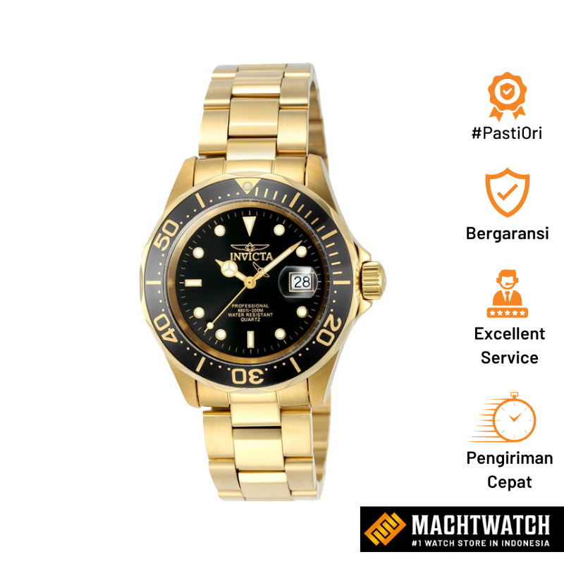 Jam Tangan Pria INVICTA Pro Diver 9311 Black Dial Gold Stainless Steel Strap