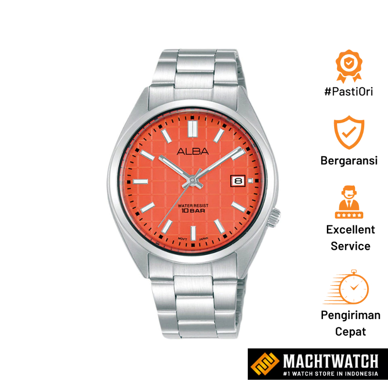 Jam Tangan Unisex Alba Active AG8M39X1 Raspberry Gelato Series Orange Patterned Dial Stainless Steel