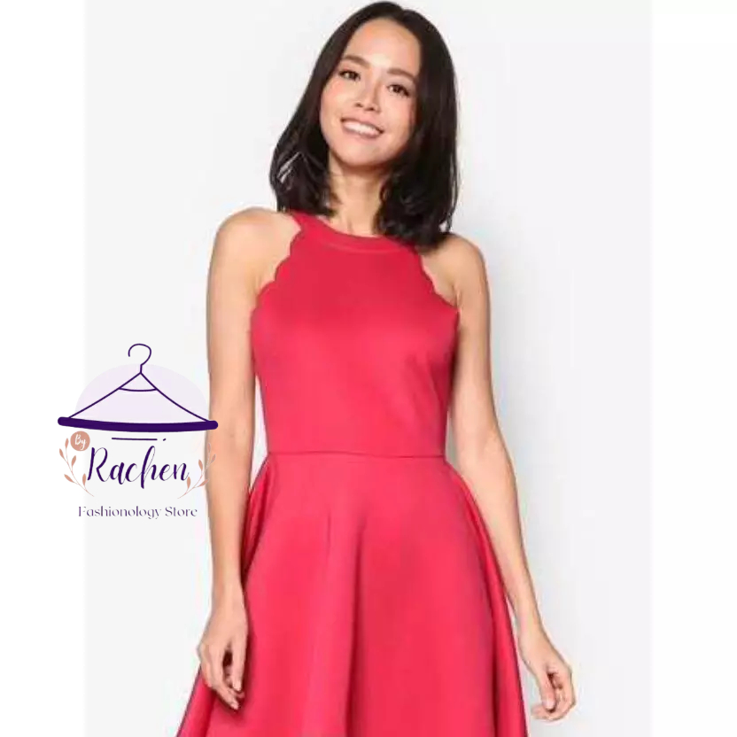SOMETHING BORROWED ~ Gaun Wanita Jumbo XL Baju Viral Kekinian Scuba Merah Fanta Bigsize Scallop Flar