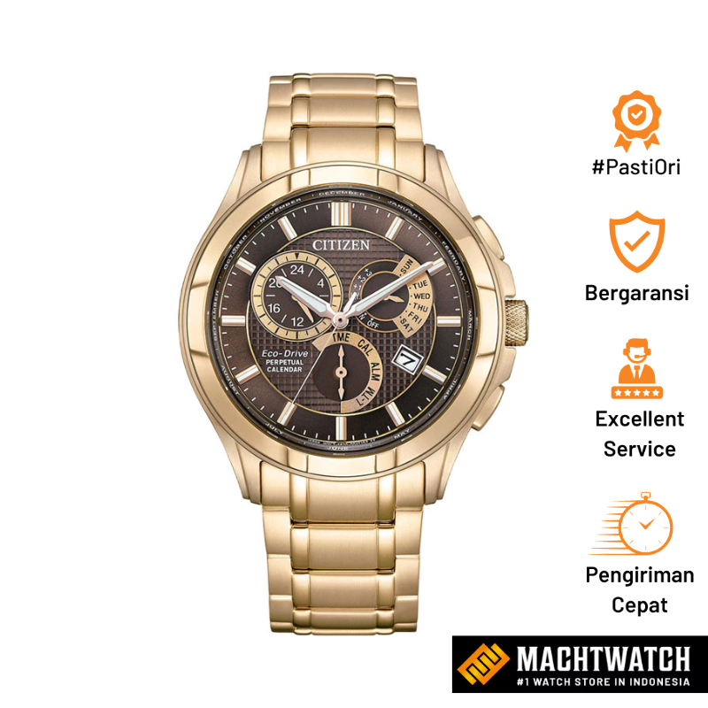 [PRJ] Jam Tangan Pria Citizen Eco Drive BL8163-50X Men Peptual Calendar Brown Dial Gold Stainless St