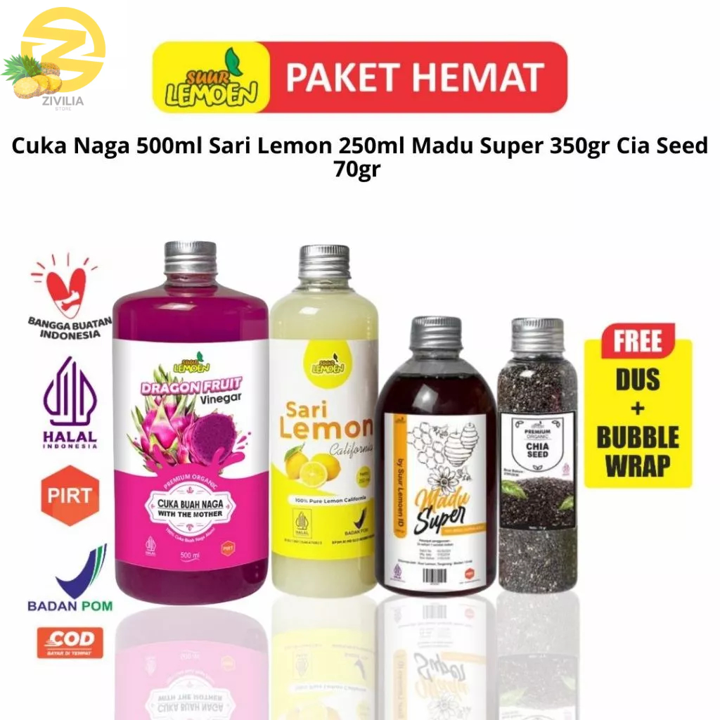 

Ay00! Paket Detox Diet Imunitas / Paket Cuka Apel Dan Sari Lemon Murni Madu Chia Seeds , Madu Super
