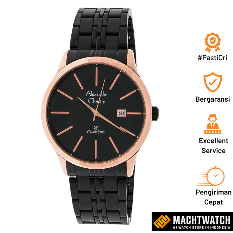 Jam Tangan Pria Alexandre Christie Classic Steel AC 8348 MD BBRBA Black Dial Stainless Steel Strap