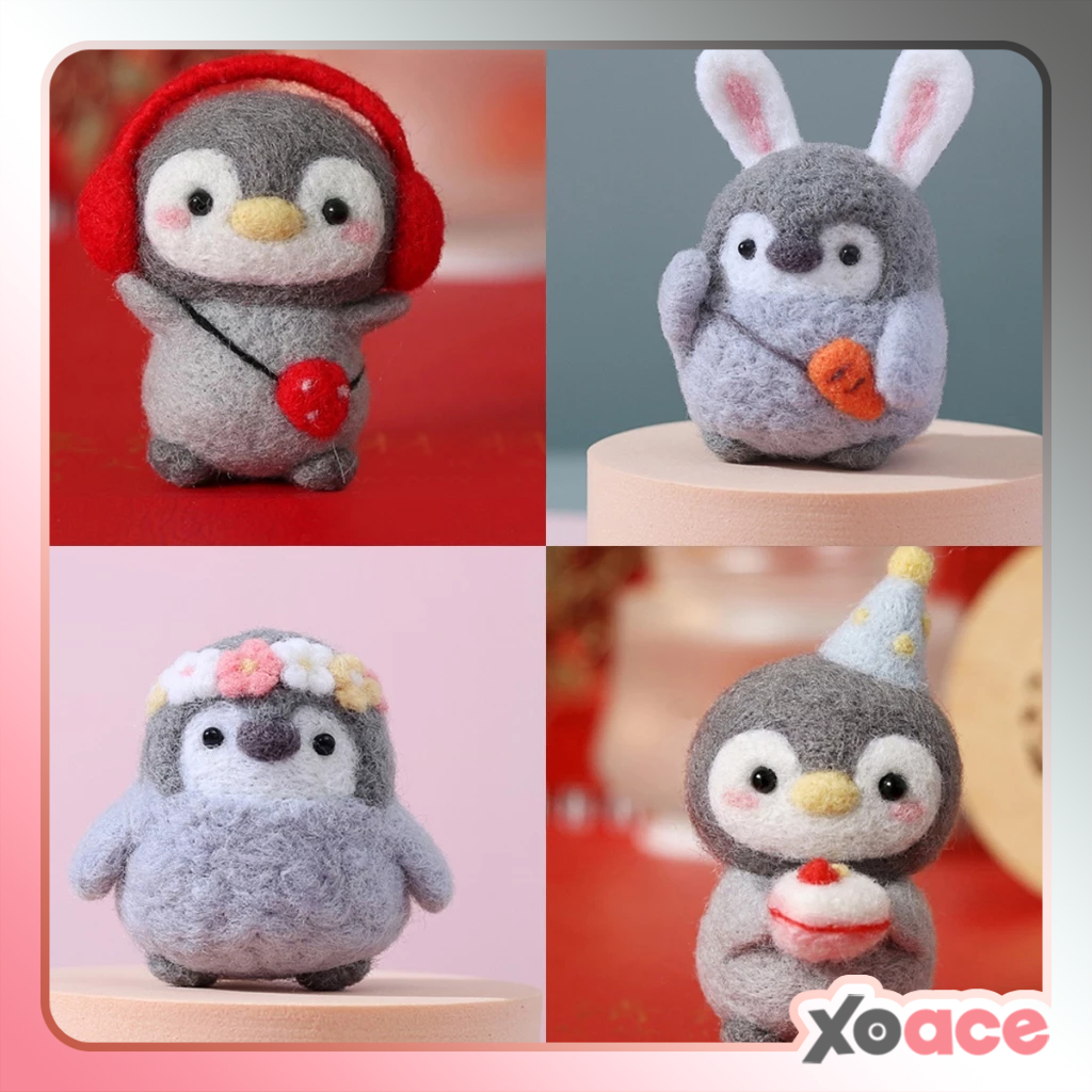 DIY Kit Animal Felt Wool Needle Poke Kerajinan Boneka Penguin Binatang Lucu