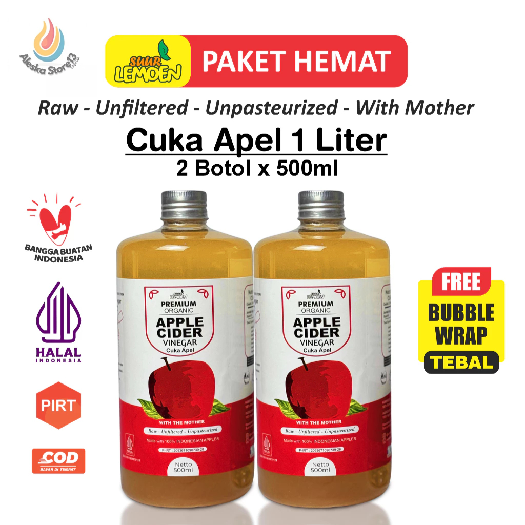 

TERLARIS PAKET HEMAT CUKA APEL Apple Cider Vinegar 1 Liter The Mother Untuk Diet Alami - By aleska