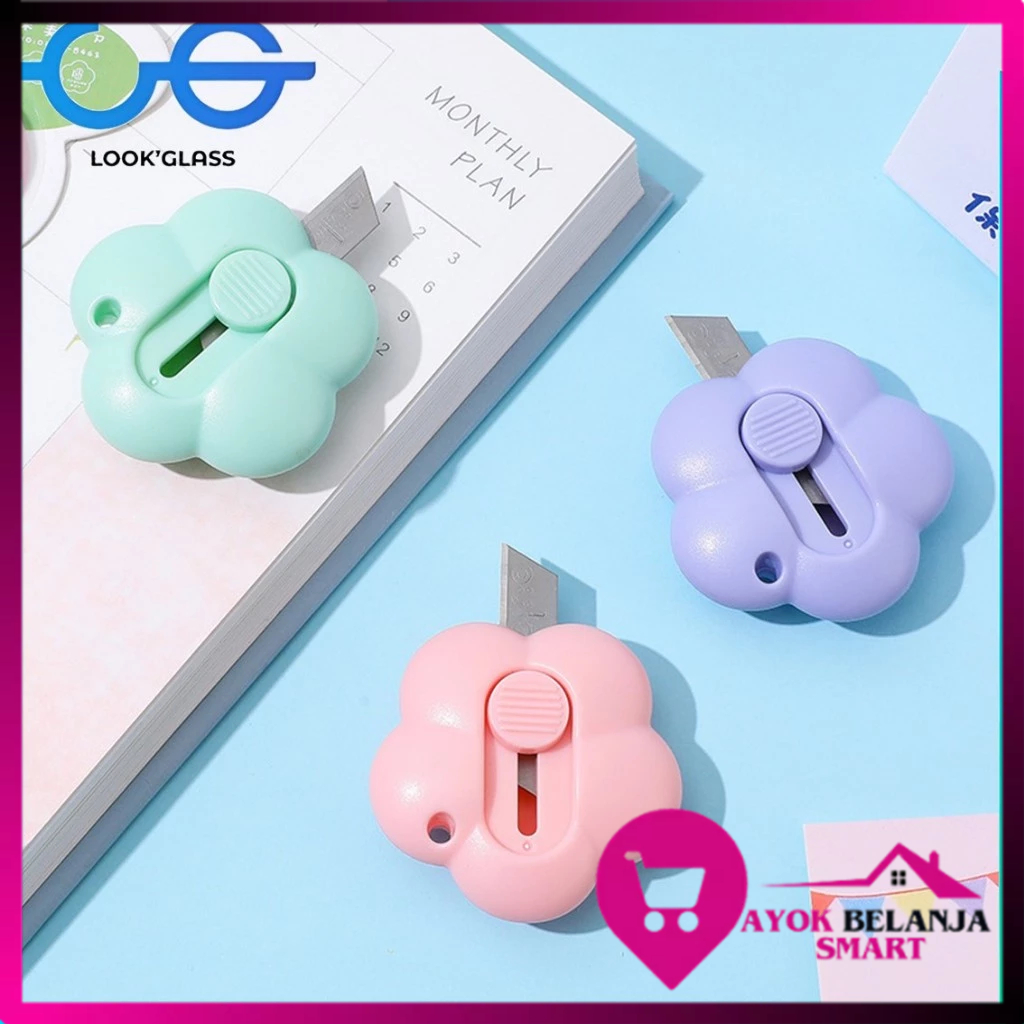 

ABS Cutter Mini Portable Bentuk Bunga Pemotong Kertas Cutter Lucu Bentuk Flower Warna Pastel Untuk Unboxing Paket