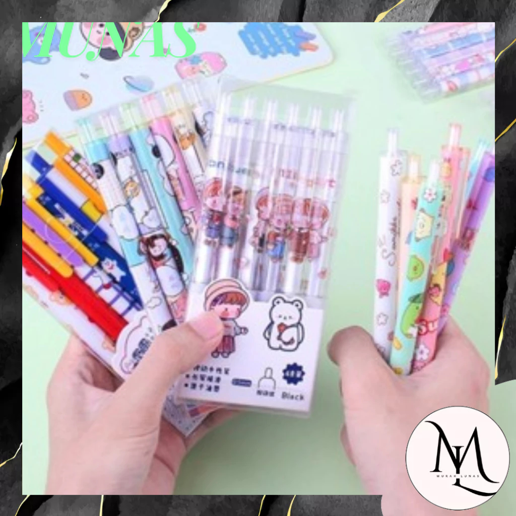 

MUNAS Pulpen Gel 0.5mm 6Pcs Pen Bolpoin Tinta Gel Cair Model Cetekan Isi 6 Pcs Pena Aesthetic