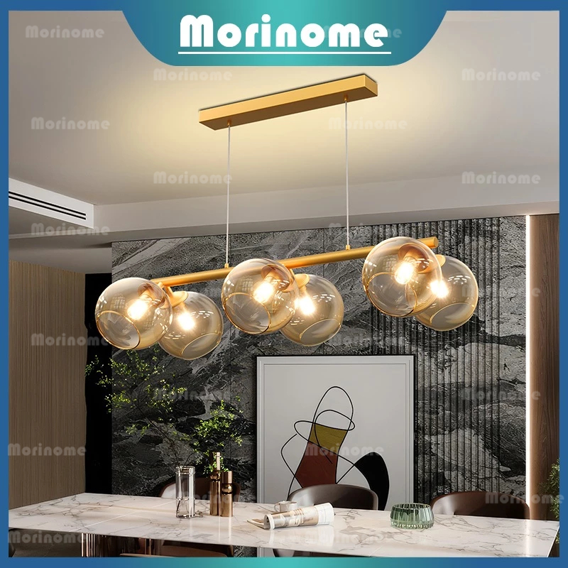 Lampu Gantung Minimalis Ruang Makan Mini Bar Modern 6 Bola Kaca Retro Lampu Hias Ruang Tamu Kamar Ti