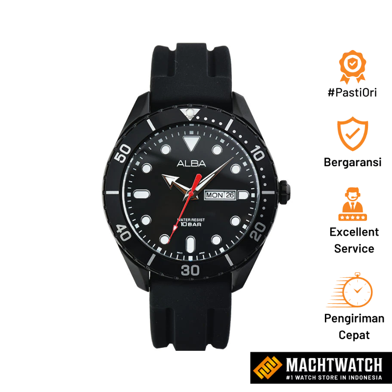 [PRJ] Jam Tangan Pria Alba AJ6119X1 Men Black Dial Black Rubber Strap