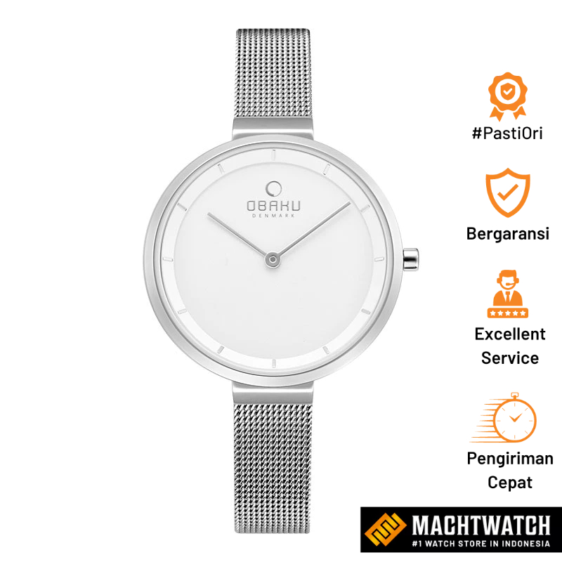 Jam Tangan Wanita Obaku V225LXCIMC Blomme Steel Silver White Dial Mesh Strap