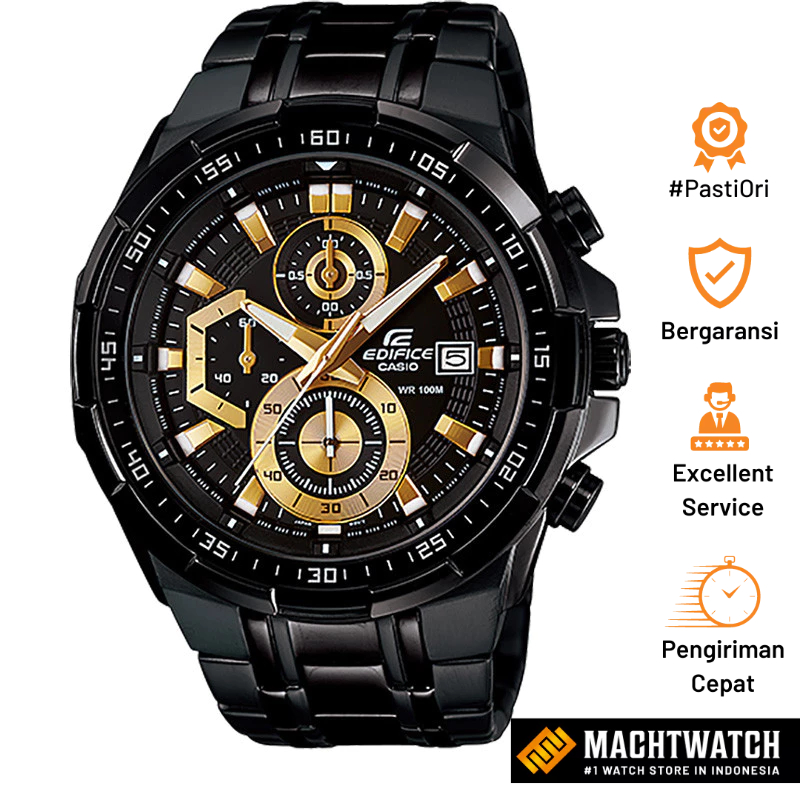 Jam Tangan Pria Casio Edifice EFR-539BK-1AVUDF Chronograph Men Black Dial Black Stainless Steel Band
