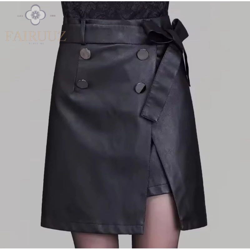 Rok Kulit Rok Mini Terbaru PU Leather Sexy Short Skirt With Belt Fall Elegant Short Bodycon Skirt Bo