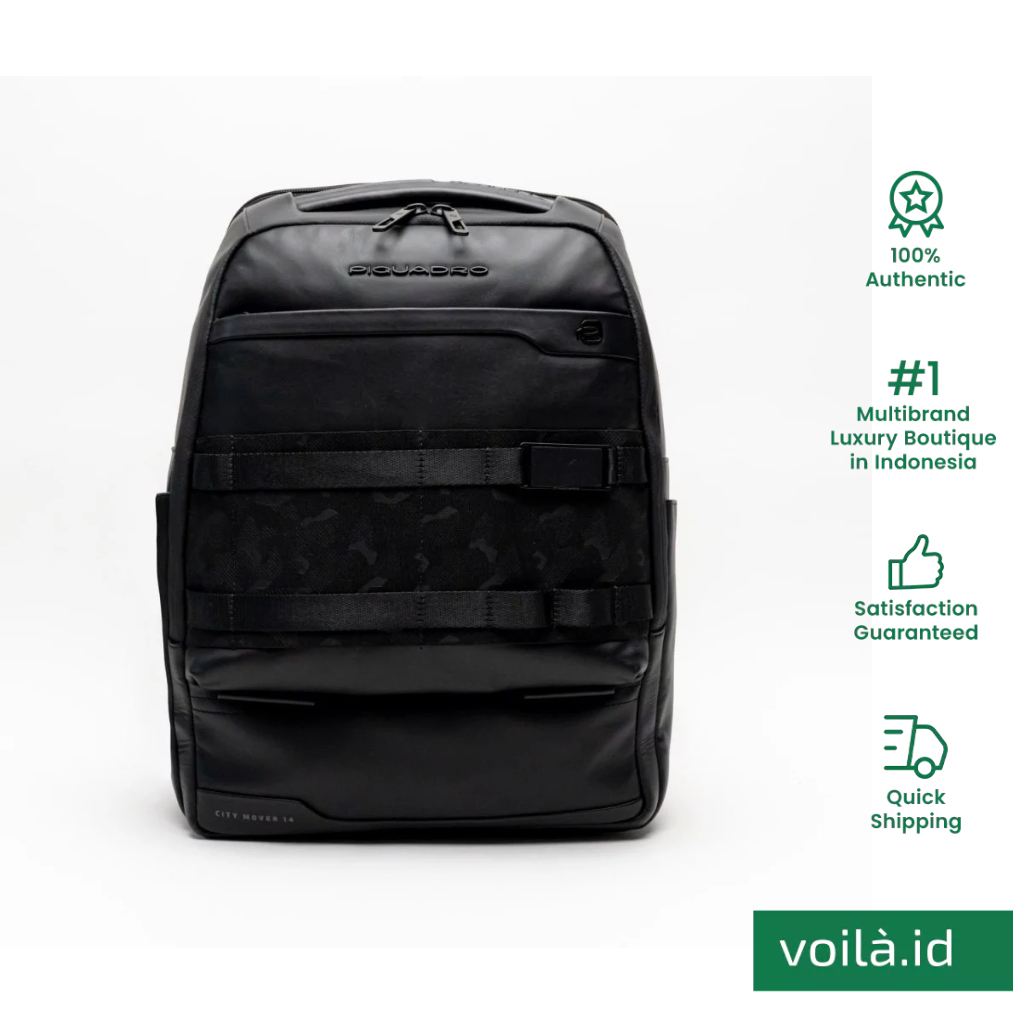 Personalizable Modular Laptop Leather Backpack 14'' Black
