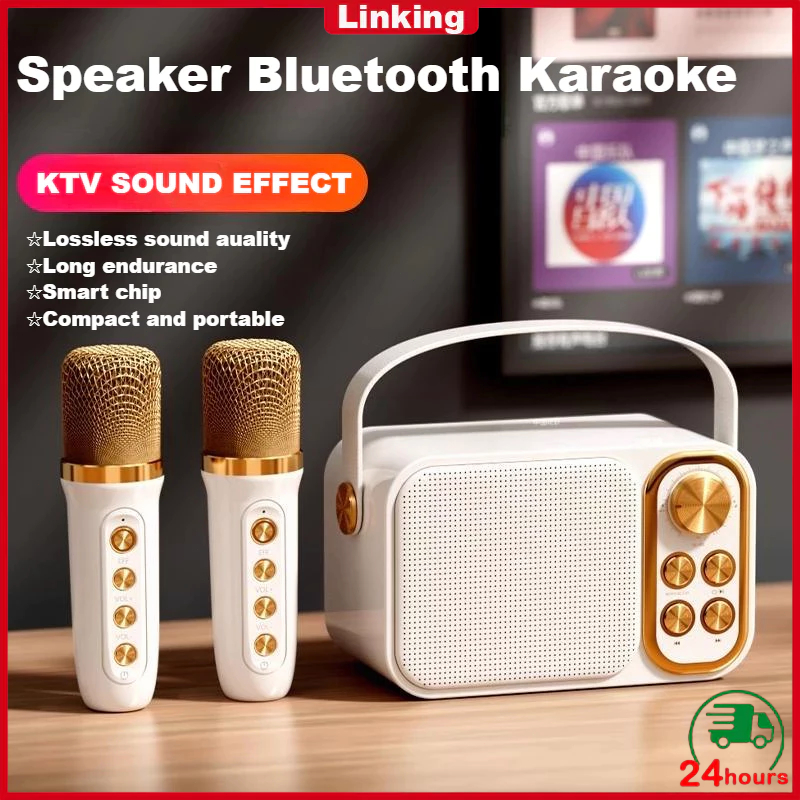 【COD】Speaker Bluetooth Karaoke 2 Mic Set Salon Bluetooth bt Speaker karoke With Microphone 3D Stereo