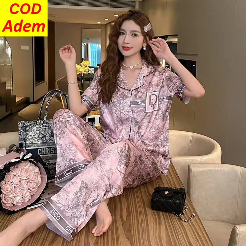 Set piyama wanita dewasa celana panjang lengan pendek sutra es terbaru 2025 baju tidur piyama wanita