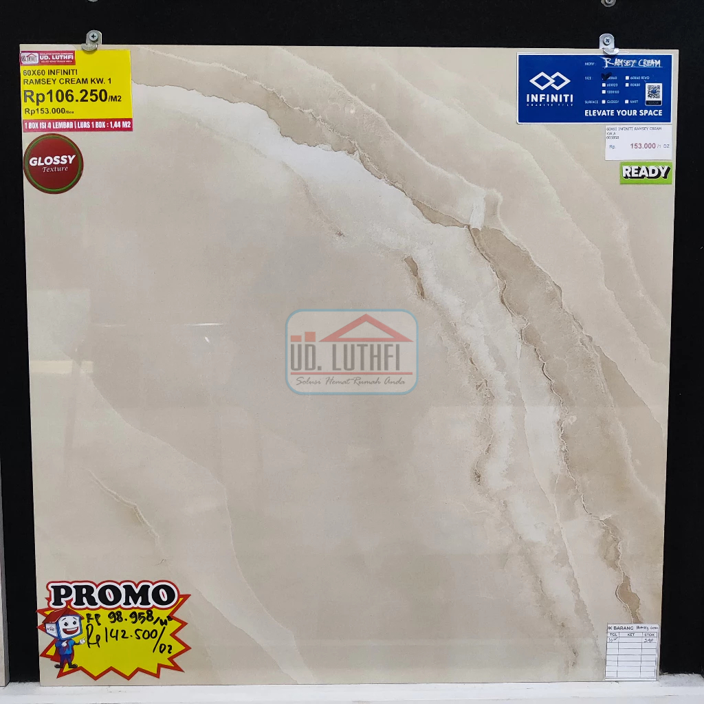 Granit Lantai Halus Glazed Polish 60x60 Infiniti Ramsey Cream - Granit Motif Marmer Jepara