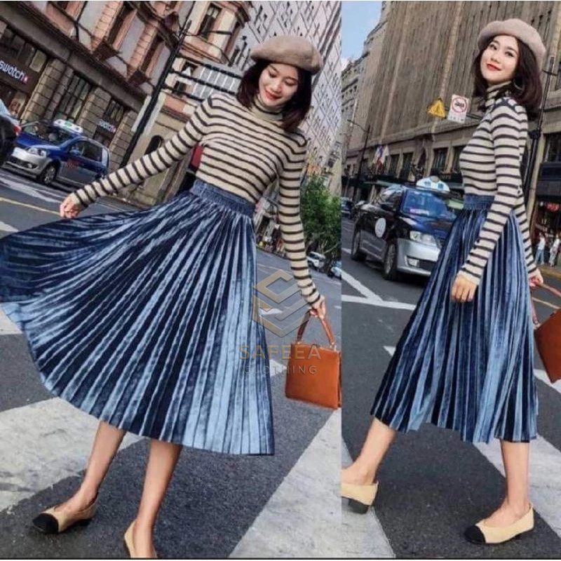 Rok plisket  bludru 7/8 MURAH//Rok bludru 7/8